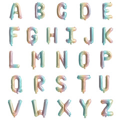Colorful rainbow balloon alphabet letters set isolated on white background, 3d illustration