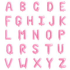 Pink balloon alphabet letters set isolated on white background, 3d illustration