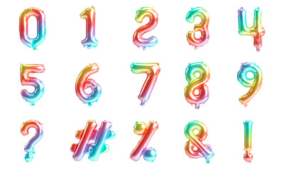 Rainbow balloon numbers and symbols set isolated on white background, 3d illustration © TrongPhap