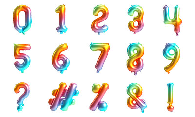 Rainbow balloon numbers and symbols set isolated on white background, 3d illustration © TrongPhap