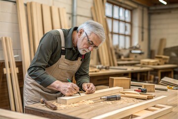 Senior male carpenter working in his workshop