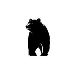 A powerful black bear silhouette standing and looking to the side isolated on transparent background