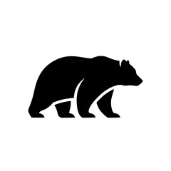 Stylized black silhouette of a powerful grizzly bear walking with its mouth open showing teeth isolated on transparent background