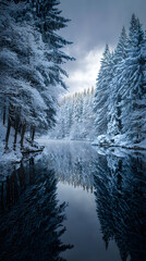 Discover the Tranquil Beauy of a Frozen Winter Lake:An Enchanting Winter Wondeland Amidst Snow-Covered Tees and Stunning Natural Tanquility