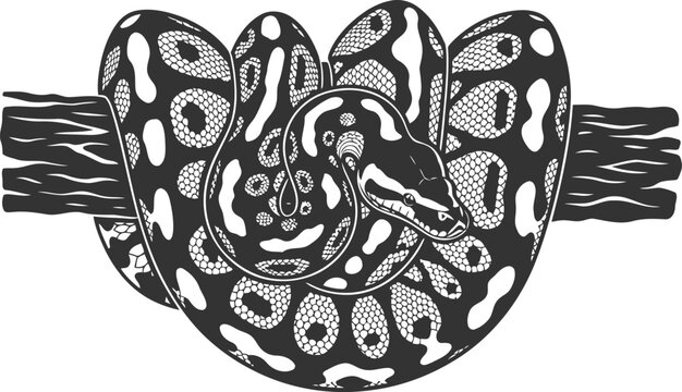 Python coiled on a branch vector logo illustration