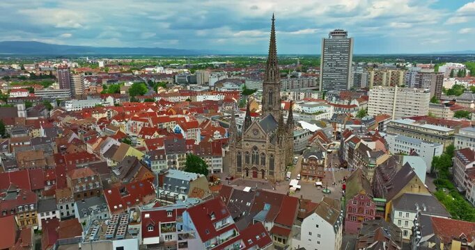 Aerial view of the beautiful French city of Mulhouse
