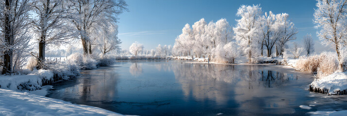 Discover the Tranquil Beauy of a Frozen Winter Lake:An Enchanting Winter Wondeland Amidst Snow-Covered Tees and Stunning Natural Tanquility