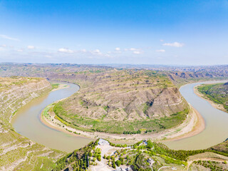 A sunny summer day at the Yellow River Snake Bend Geological Park in Yonghe, Linfen, Shanxi