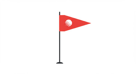 Striking Red Triangular Golf Flag with Dimpled Ball Logo, Minimalist Design