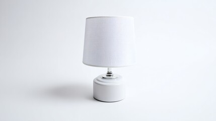 Miniature Modern Table Lamp on White Background, Centered Composition, Clean Product Photography, Soft Lighting, Minimalistic Aesthetic