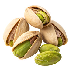 Pile of unshelled and shelled pistachios isolated on transparent background