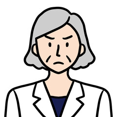 白衣のシニア女性 医師 科学者 研究者 怒りアイコン