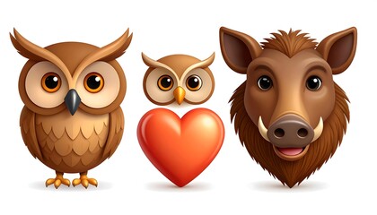 Cute animal faces and a heart