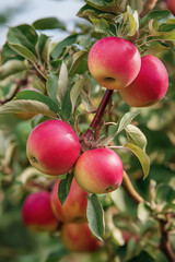an apple tree, several apples on it. 