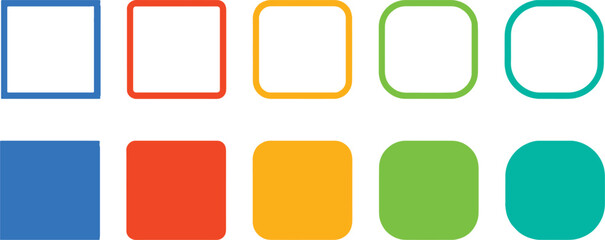square, rounded square, icon, symbol, blue, red, orange, green, teal, outline, filled, set, collection, design, element, graphic, simple, modern, shape, color, geometric, button, interface