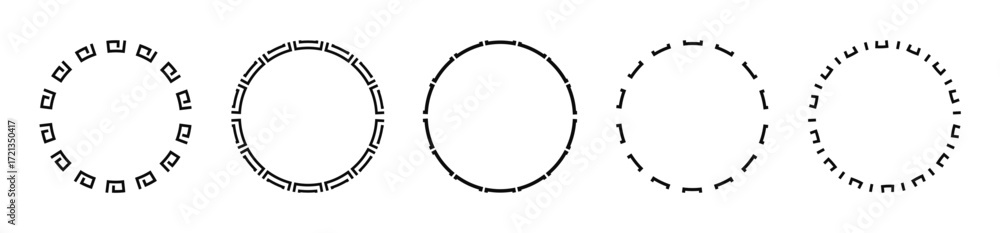 Poster five unique geometric circle frames for creative design projects and modern decorative elements.