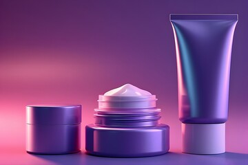 Elegant purple cosmetic set promises beauty and skincare indulgence, perfect for modern wellness brand campaigns and promoting self-care routines