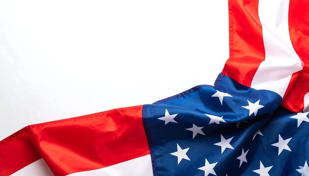 American flag draped on white background