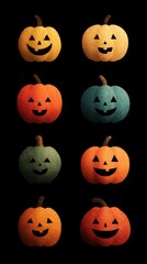 Fototapeta premium Colorful pumpkins with smiles arranged in a grid for autumn holiday celebration