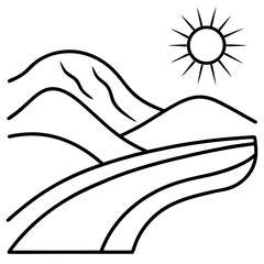 Rolling Hill Landscape line art Vector