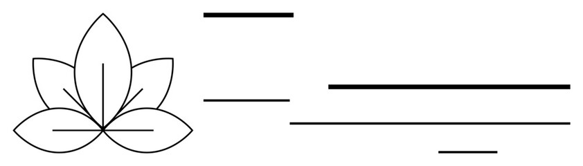 Lotus flower with five petals and horizontal lines suggesting growth, balance, tranquility, renewal, and simplicity. Ideal for wellness, meditation, nature, beauty mindfulness spirituality minimal