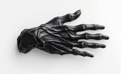 Halloween black zombie-alien hand sculpture, isolated on white background in isometric view. Studio-lit, high-detail product photography with raw, realistic capture.