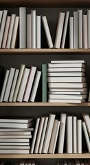 Fototapeta premium Bookshelf Filled with Neatly Arranged Books in Modern Home Library