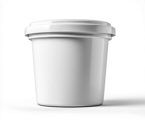 White plastic bucket, front view isolated on white background. Clean, Realistic photo, blank container for design use.
