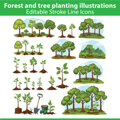 Forest and Tree Planting Illustrations Set 2 &ndash; Vector Art of Volunteers Planting Trees, Reforestation, Eco Awareness, and Green Environment Scenes

