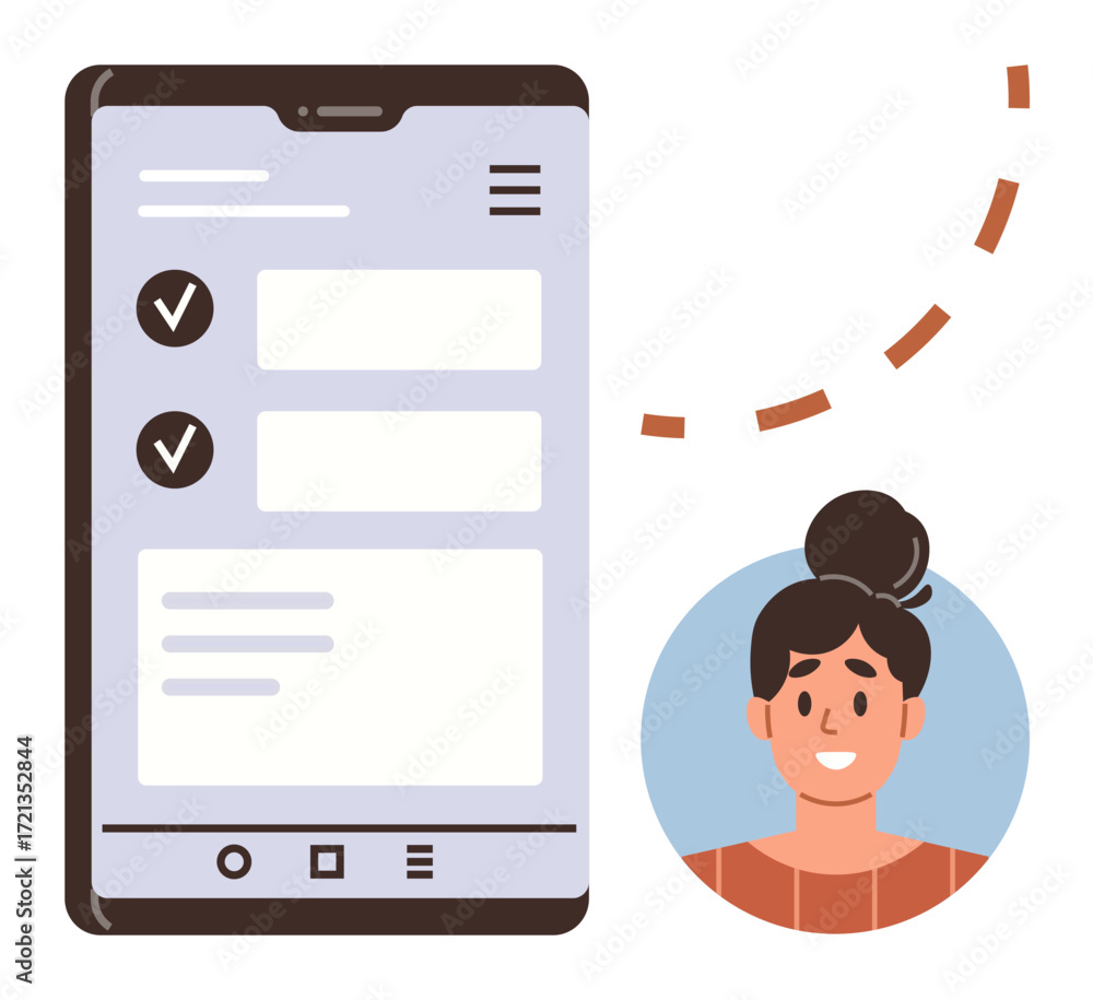 Aufkleber smartphone screen displaying task checklist with checkmarks and user profile icon. ideal for product