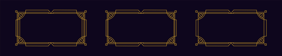 Collection of three geometric gold frames on a dark background, perfect for artistic and design projects.