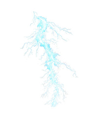 Bright blue electric lightning bolt strike isolated on transparent background
