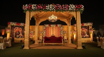 Obraz premium Ornate Wedding Mandap with Lush Floral Decorations