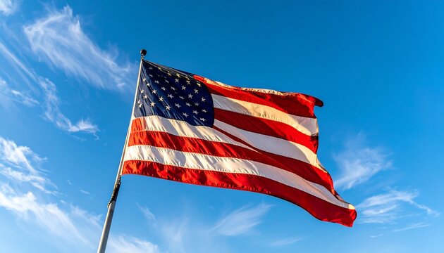 American flag waving in a clear blue sky (2)