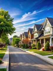 Residential street with multiple houses and trees