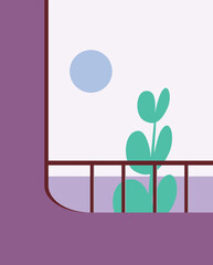 Minimalist Vector Plant by Window with Sun 1