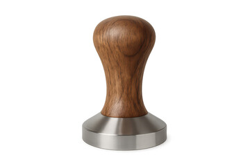 Elegant coffee tamper with wooden handle isolated on transparent background studio shot