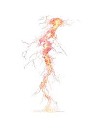 Obraz premium Fiery red and yellow lightning bolt striking downwards isolated on transparent background