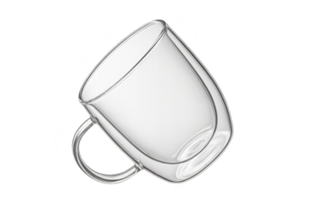 Elegant double walled glass mug isolated on transparent background, empty cup