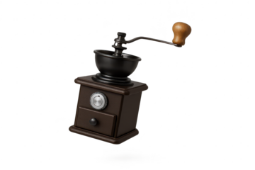 Vintage coffee grinder isolated on transparent background, professional cut-out