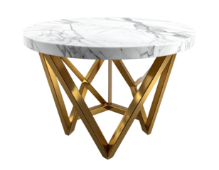Luxury Marble Top Accent Table with Golden Base PNG