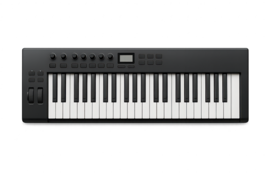 Modern MIDI keyboard isolated on transparent background, cut-out musical instrument