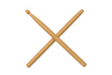 Two drumsticks crossed on transparent backdrop, musical instrument icon
