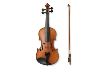 Fototapeta premium Violin and bow isolated on a transparent background, stringed instrument