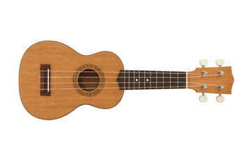 Ukulele, a small guitar, isolated on transparent backdrop, musical instrument