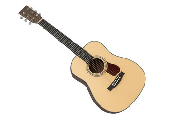Acoustic guitar isolated on transparent background, music instrument detailed