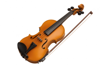 Beautiful violin and bow isolated on a transparent background, classical music