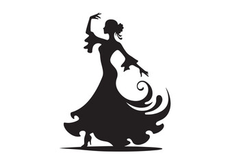 flamenco dancer logo silhouette vector, woman  flamenco dress dancing vector silhouette, flamenco dance silhouette vector, traditional flamenco dancer logo silhouettes vector on white background
