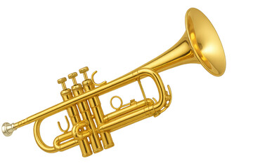 Obraz premium Golden Trumpet isolated on transparent background, musical instrument, cut out