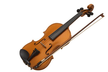 Fototapeta premium Classic violin with bow isolated on transparent background, musical instrument